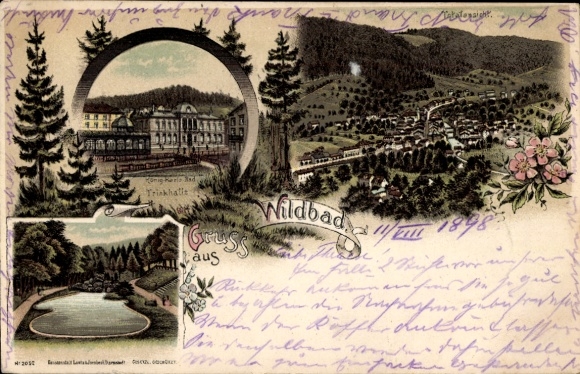 PC Bad Wildbad in the Black Forest, drinking hall, landscape, 1898