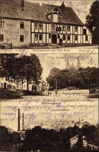 Postcard Hilchenbach in Westfalen, inn, market, general view