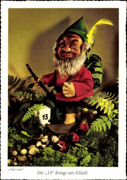 8 old Postcard dwarfs in the forest Pucki Lucki, various views