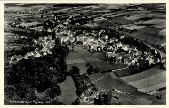 Postcard Brettenfeld Rot am See Württemberg, aerial view of rural surroundings, settlement