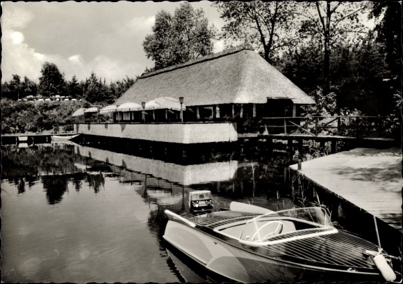 Postcard Güster in Lauenburg, camping grounds on Prüss See, water bar, berths