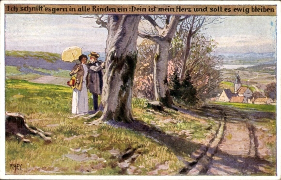 Lied Künstler Ak Hey, Paul, Volksliederkarte Nr 46, Ich schnitt es gern in alle Rinden ein