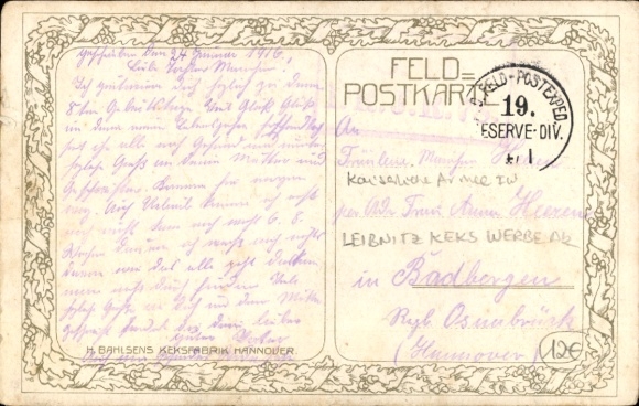 Artist Postcard Georgi, W., Observer in the trench, advertising, Leibniz biscuit