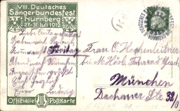 Artist Postcard Schmidt, Nuremberg in Middle Franconia Bavaria, VIII. German Singers' Festival 1912