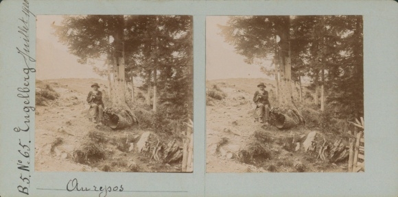 Stereo photo Engelberg Kt. Obwalden Switzerland, resting man, 1900