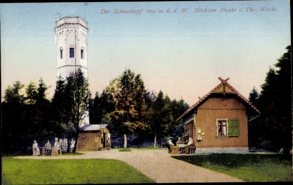 Ansichtkaart Gehlberg Suhl Thüringen, deel op de Schneekopf, houten hut, toren