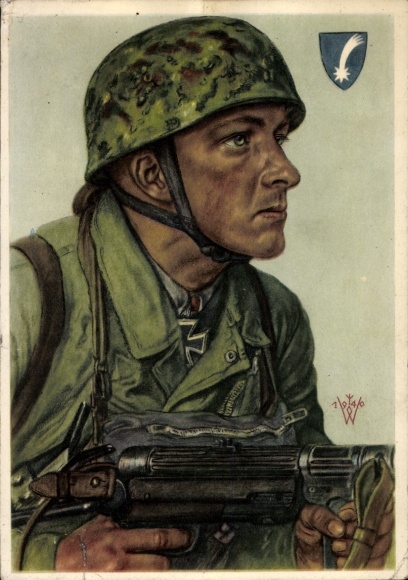 Artist Postcard Willrich, Wolfgang, Sergeant Helmut Arpke, Airborne Troops, Knight's Cross Recipient, VDA