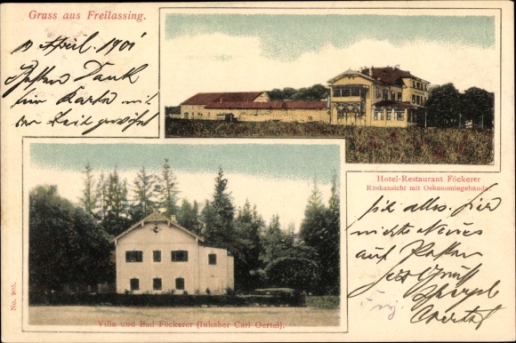 Postcard Freilassing in Upper Bavaria, Villa and Bad Föckerer, owner Carl Oertel, Hotel Restaurant