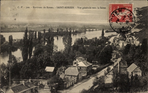 Postcard Rouen Seine Maritime, panoramic view, river landscape, trees, houses, urban environment