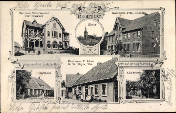 Postcard Bad Bodenteich in the Lüneburg Heath, Lower Saxony inn, church, vicarage, school