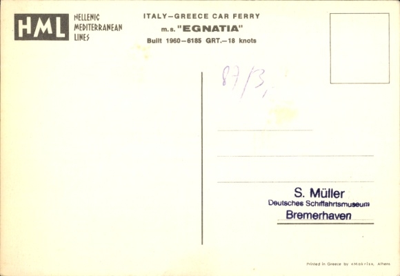 Ak Hellenic Mediterranean Lines, MS Egnatia
