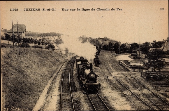 Postcard Juziers Yvelines, View of the railway line