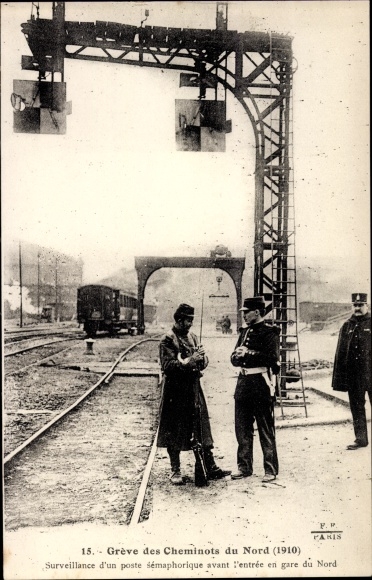 Postcard Paris, Strike of the Cheminots du Nord, surveillance of a post before entering the Gare du Nord