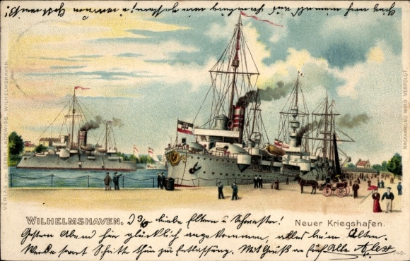 Chromo-Litho Wilhelmshaven on the North Sea, New Naval Port, Warships, Imperial Navy