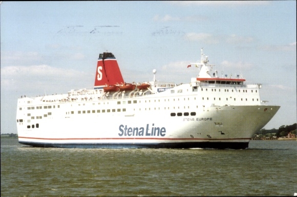 Ak Harwich Essex England, Fähre Stena Europe der Reederei Stena Line, blau-weiß gestrichen mit...