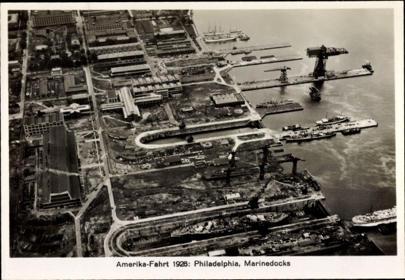 Photo Philadelphia Pennsylvania USA, Naval Docks, America Ride 1928, aerial photo from Zeppelin
