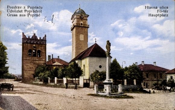 KP Poprad Słowacja, plac główny, pomnik, kościół
