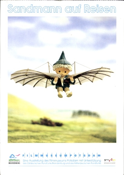 Postcard Our Sandman, Sandman, GDR children's television, paraglider, exhibition Sandman on tour