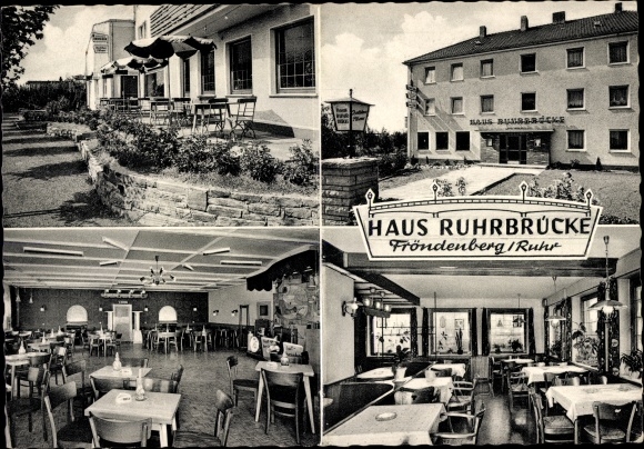 Ak Fröndenberg an der Ruhr, Haus Ruhrbrücke, Außenansicht, Terrasse, Innenräume