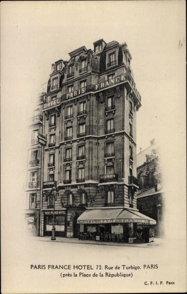 Ak Paris III, Parijs Frankrijk Hotel, 72 Rue de Turbigo