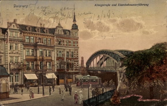 KP Duisburg w Zagłębiu Ruhry, Königstraße, podjazd kolejowy, tramwaj,
