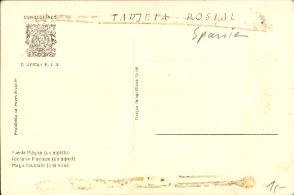 Postcard Barcelona Catalonia Spain, World Exhibition 1929, illuminated fountain