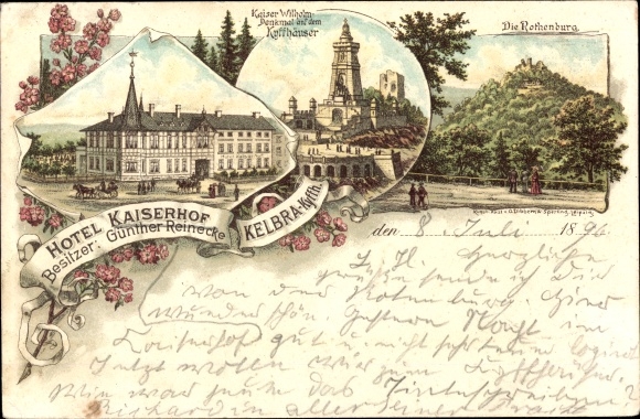 Chromo-Litho Kelbra at the Kyffhäuser, Hotel Kaiserhof, Kaiser Wilhelm Monument, Rothenburg