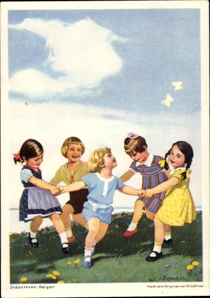 Artist PC Jüttner, W., Indanthren round dance, children&#39;s round dance, butterflies, advertising