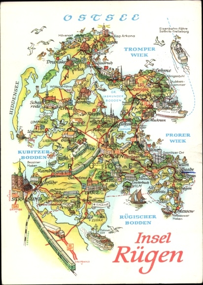 Kaarten Ak Bergen op het eiland Rügen, Stralsund, Hiddensee