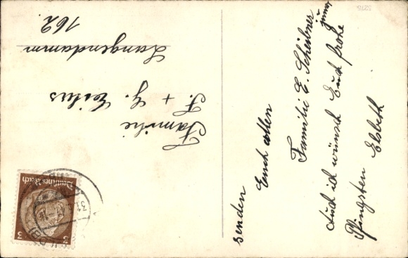 Postcard congratulations Pentecost, frog, wheelbarrow, flowers