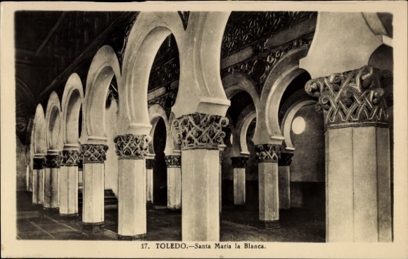 Ak Toledo Castilië La Mancha Spanje, Santa Maria la Blanca, kolommen, bogen, architectuur