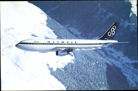 Postcard Greek passenger plane, Airbus A300, Olympic Airways