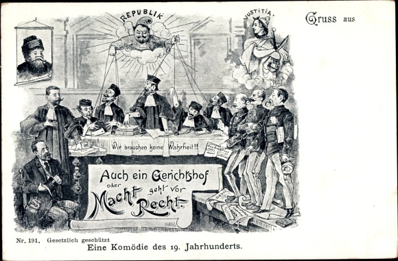 Postcard A 19th Century Comedy, Might Makes Right, Justitia, France, Propaganda