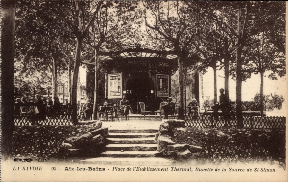 CPA Aix-les-Bains Savoie, Place de l'Etablissement Thermal, Buvette de la Source de St-Simon
