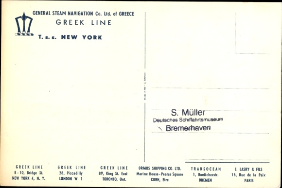 Statek pasażerski KP TSS New York, linia grecka