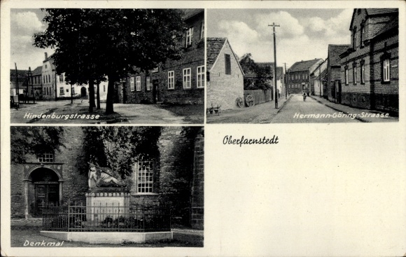 Ak Oberfarnstedt Farnstädt in de Saalekreis, Hermann Göringstraat, Memorial, Hindenburgstraat