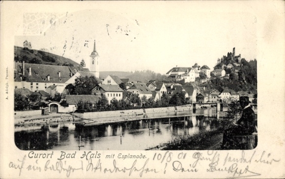 Postcard Hals Passau in Lower Bavaria, partial view with esplanade