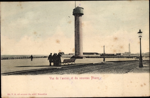 Postcard Oostende Ostende Westflandern, View of the old and new Lighthouse