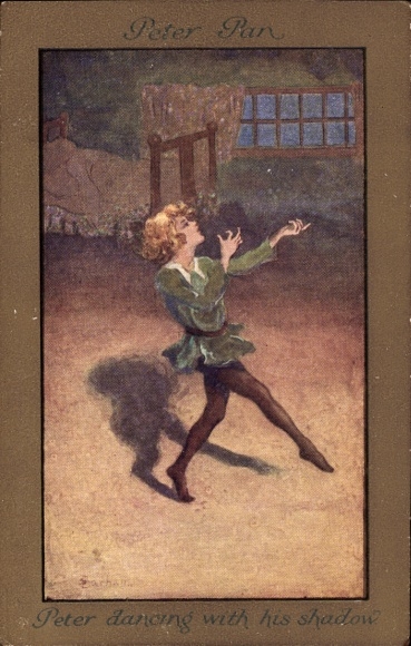 Artist Postcard Barham, Peter Pan dances with his shadow