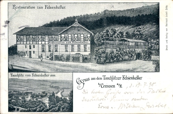 Ak Tauchlitz Crossen an der Weißen Elster Thüringen, Restauration zum Tauchlitzer Felsenkeller