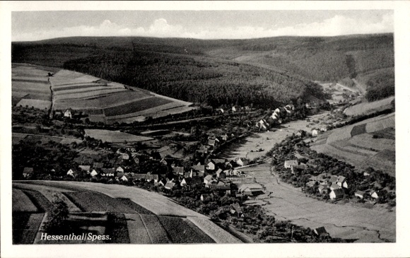 Postcard Hessenthal Mespelbrunn in the Spessart, aerial photograph