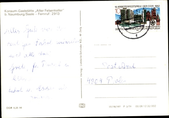 Postcard Naumburg an der Saale, Konsum Restaurant Alter Felsenkeller, Motor Ship Freiheit, Schönburg