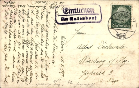 KP Landpoststempel Eintürnen via Aulendorf