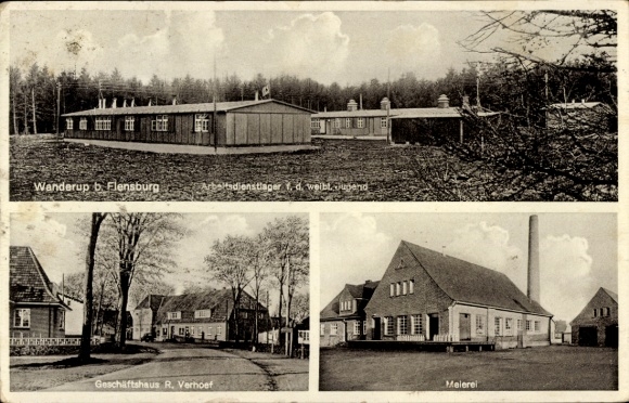 Ak Wanderup in Schleswig Holstein, Arbeitsdienstlager weibl. Jugend, Geschäftshaus, Meierei