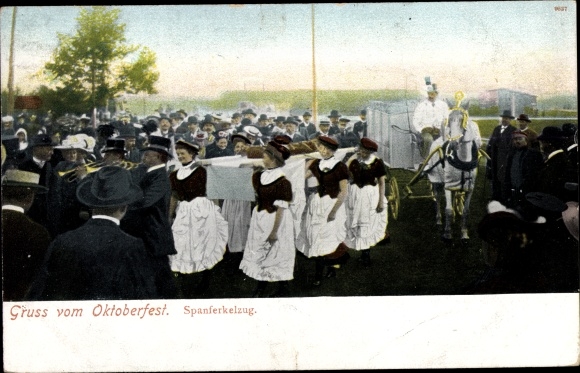 Postcard Munich, Oktoberfest, suckling pig train