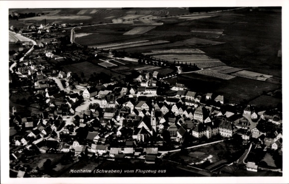 Postcard Monheim in Schwaben, aerial photograph