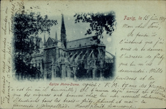 Maanlicht Briefkaart Parijs VI, de Kerk van Notre Dame