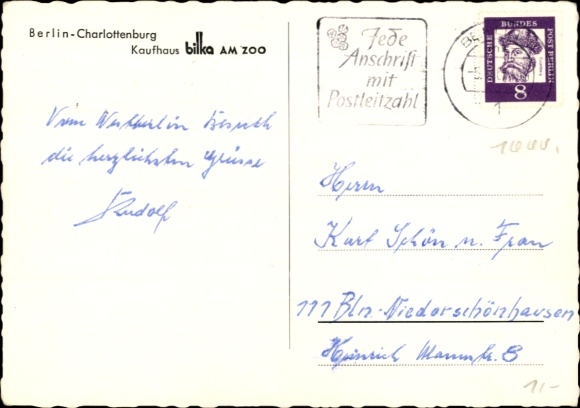 Postcard Berlin Charlottenburg, Bilka department store at the Zoo