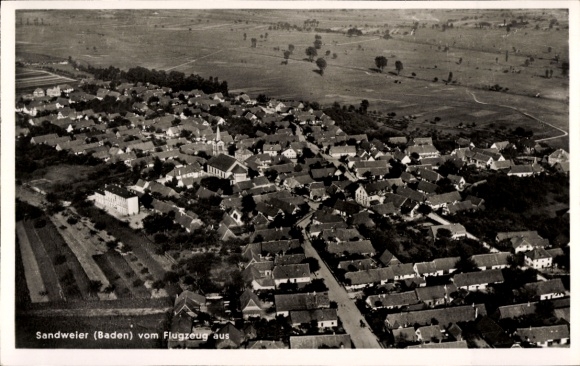 Postcard Sandweier Baden Baden, aerial view of Sandweier, many houses, rural surroundings