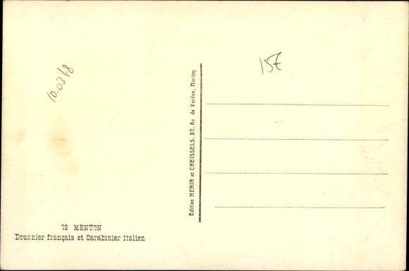 Postcard Menton Alpes Maritimes, French Italian Border, France, Regni d&#39;Italia, Customs Officers